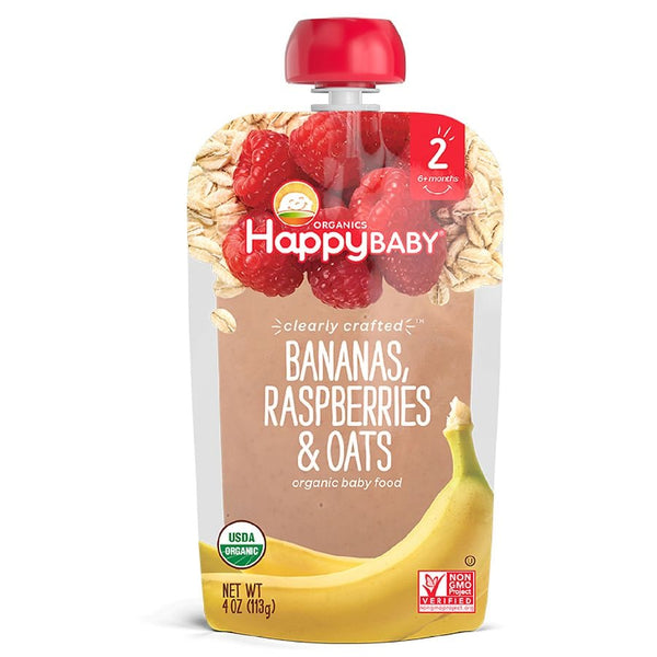 HappyBaby Clearly Crafted Organic Bananas, Raspberries & Oat 4Oz