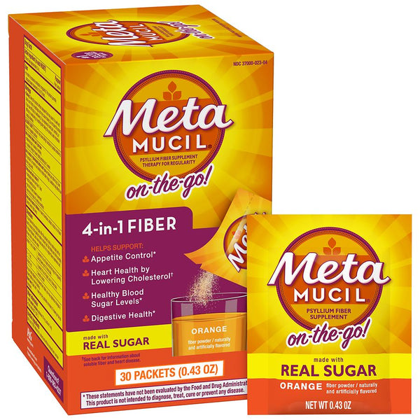Metamucil Orange Smooth Texture Real Sugar On The Go 30 Packs
