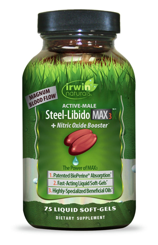 Irwin Naturals Steel Libido Max3 + Nitric Oxide Booster 75 Liquid Softgels
