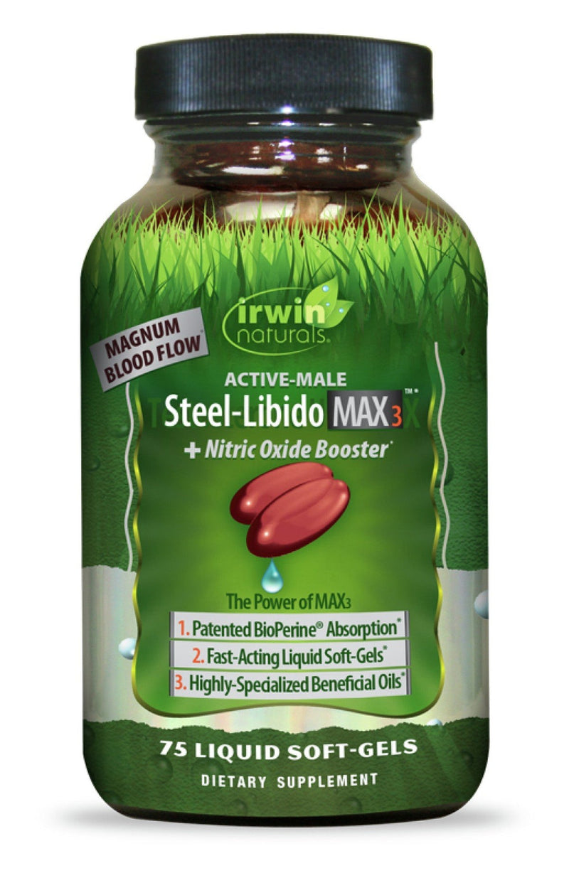 Irwin Naturals Steel Libido Max3 + óxido nítrico Booster 75 Softgels líquidos