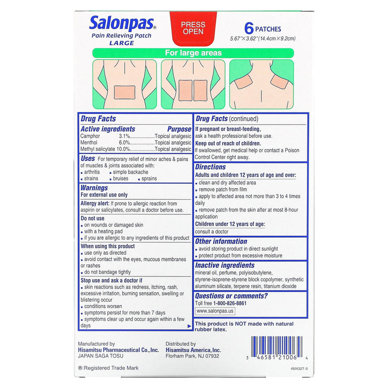 Salonpas Pain Relieving Patch Large 6 ct