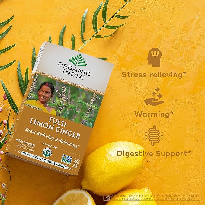 India orgánica Tulsi Bolsas de té de jengibre de limón 18ct