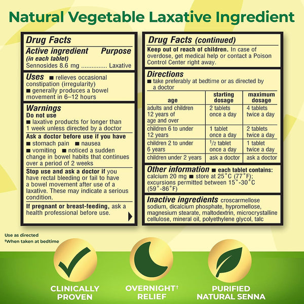 Senokot Vegetable Laxative Tablets 8.6mg 100ct