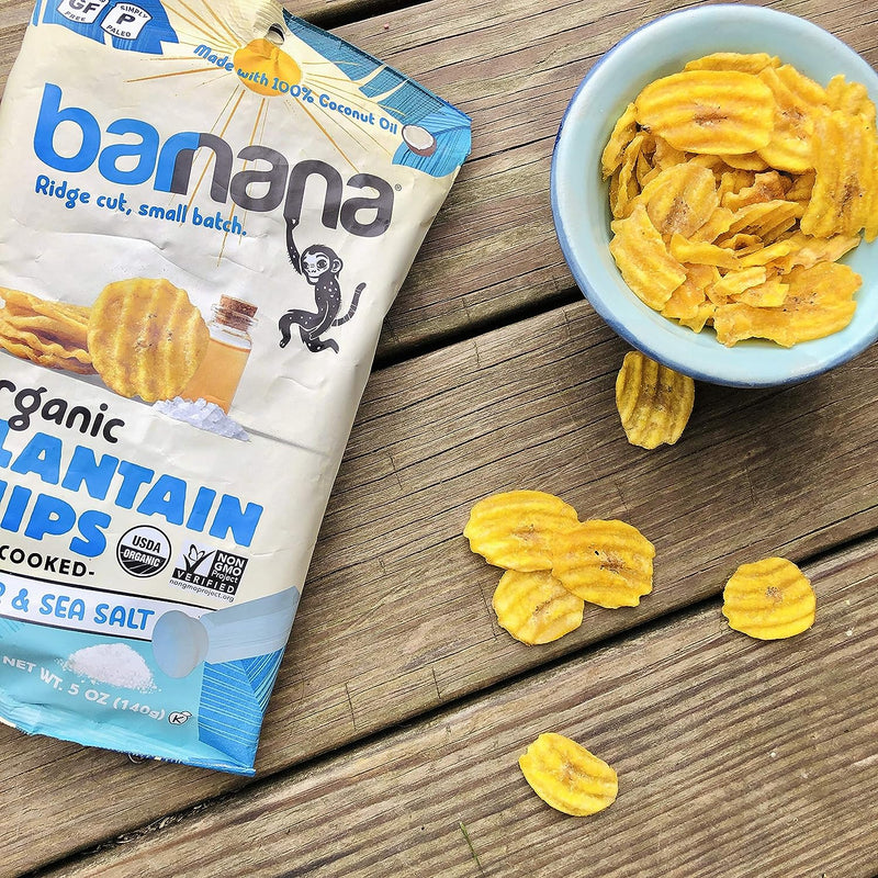 Barnana Organic Plantain Chips, Salt & Vinegar Paleo & Vegan Ridge Cut Chips, 5 Ounce Bag