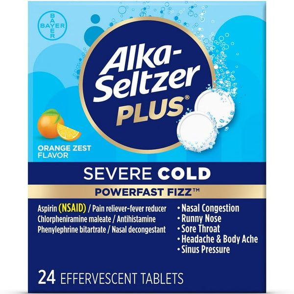 Alka Seltzer Plus Severe Gold Orange 24 Effervescent Tablets