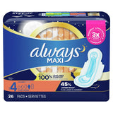 Always Maxi Overnight Pads With Wings Size 4 26ct