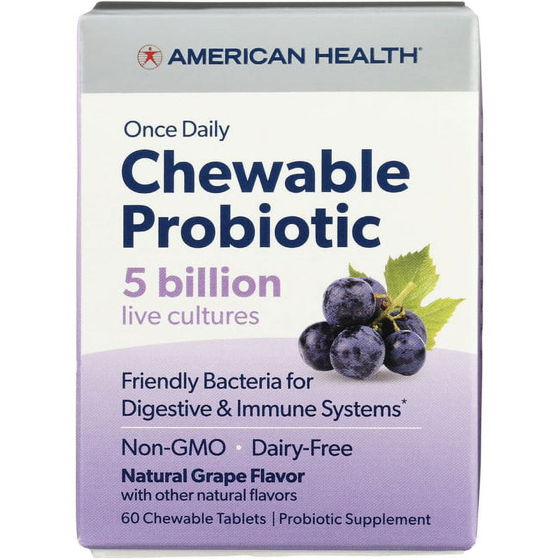 American Health Once Daily Probiótico 5 mil millones de uvas 60 Chewables