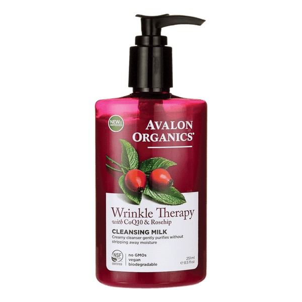 Terapia de arrugas de Avalon Organics con COQ10 y Rosehip Facial Cleansing Milk 8.5oz