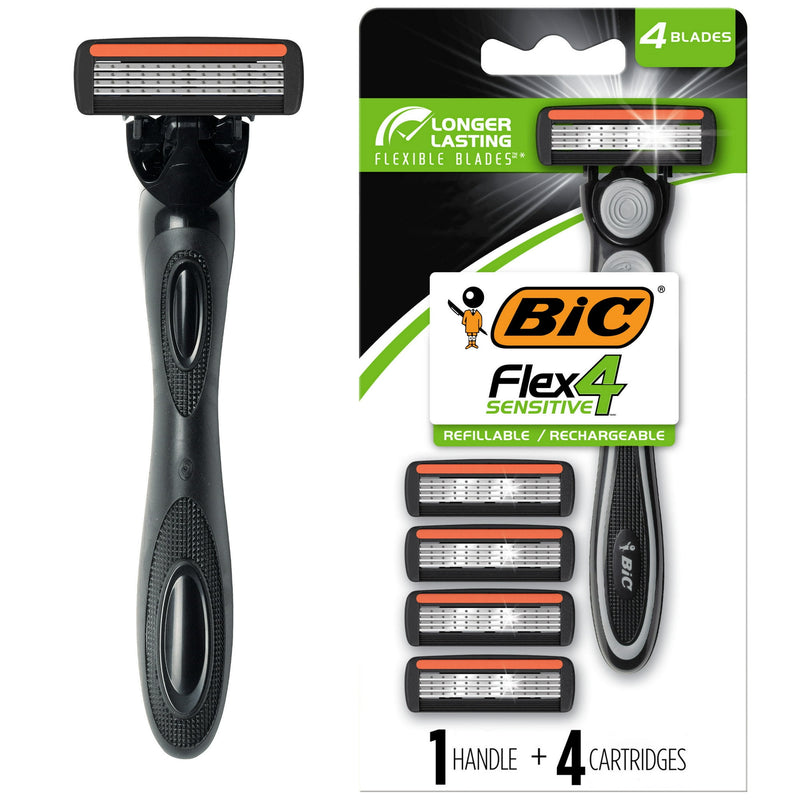 Bic Flex 4 Refillable 1 Sesitive Razor and 4 Cartridges