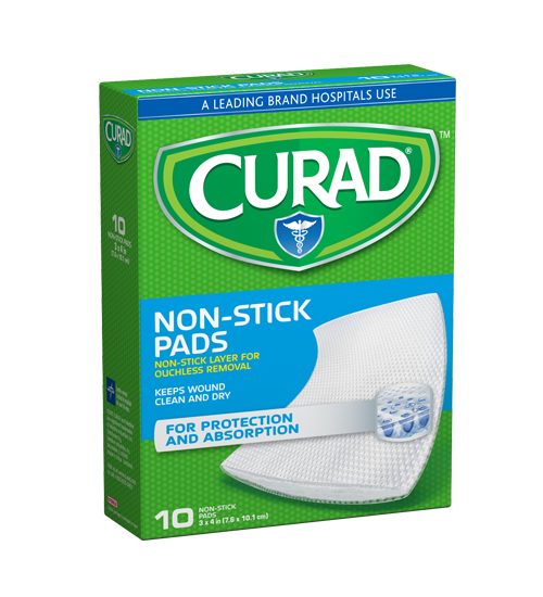 Curad ouchless no stick almohadillas 3 "x 4" 10ct