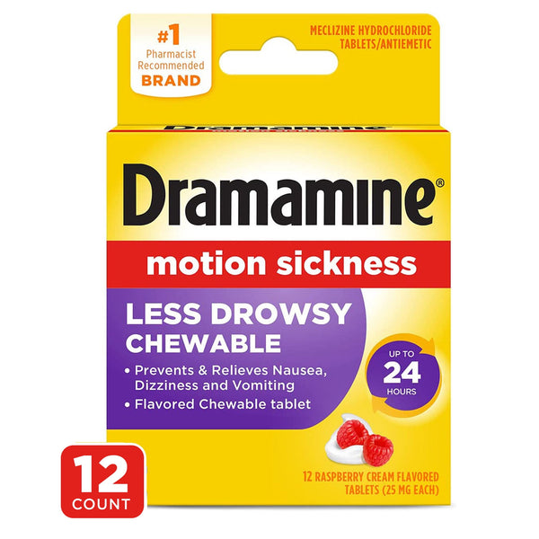 Dramamine Motion Sickness Relief Raspberry Chewables 12ct