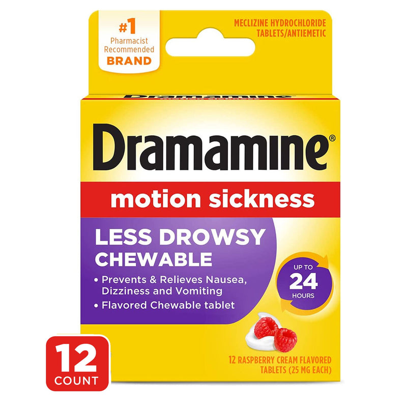 Dramamine Motion Sickness Relief Raspberry Chewables 12ct