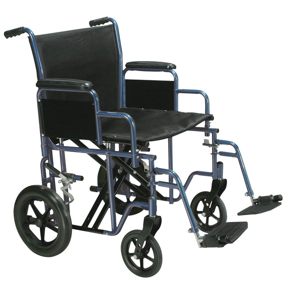 Drive Medical Bariatric Heavy Duty Transport Wheelchair Swing Away Footrest, 20" Seat Blue Btr20-B