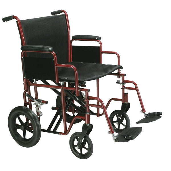 Drive Medical Bariatric Heavy Duty Transport Wheelchair Swing Away Footrest, 22" Seat Red Btr20-B