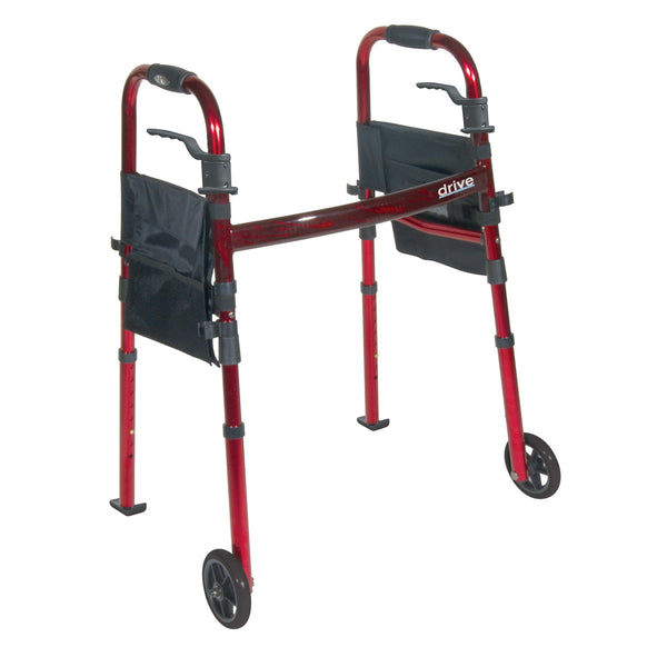 Drive Medical Portable Folding Travel Walker with 5" Wheels and Fold up Legs