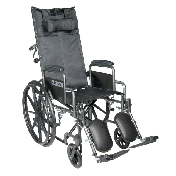 Drive Silver Sport Full Reclining Wheelchair 20" Seat with Elevating Leg Rests, Detachable Desk Arms