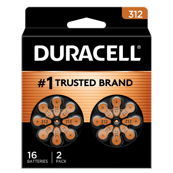 Duracell EasyTab 312 Hearing Aid Batteries Brown 16 Pack