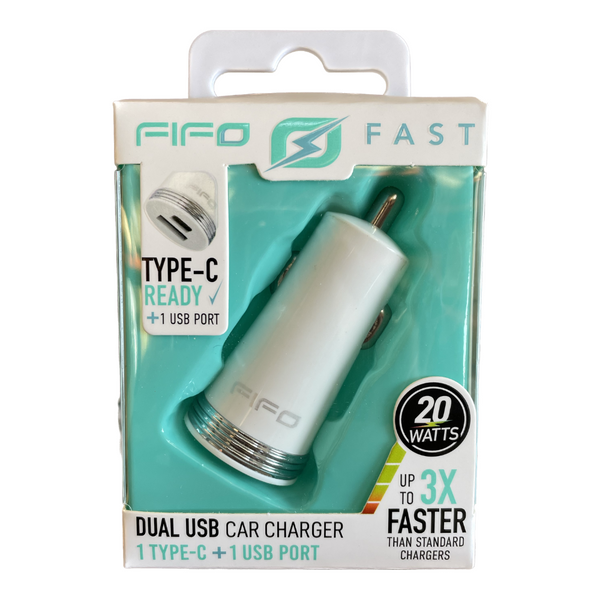 Fifo Fast Car Charger With Type USB-C Port + USB
