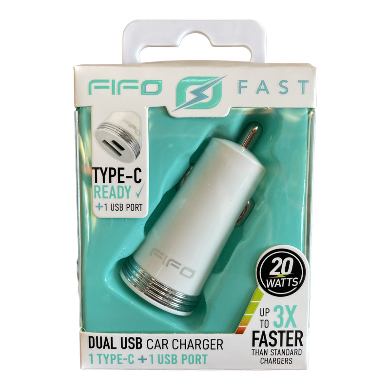 FIFO Fast Car Charger con puerto USB-C Tipo + USB