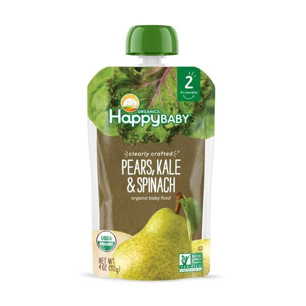 HappyBaby Clearly Krafted Organic Pears, Kale & Spinach 4Oz