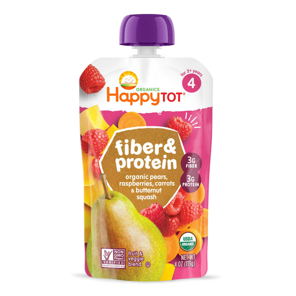 HappyBaby Fiber Protein Organic Pears Raspberries Carrots & Butternut Squash 4Oz