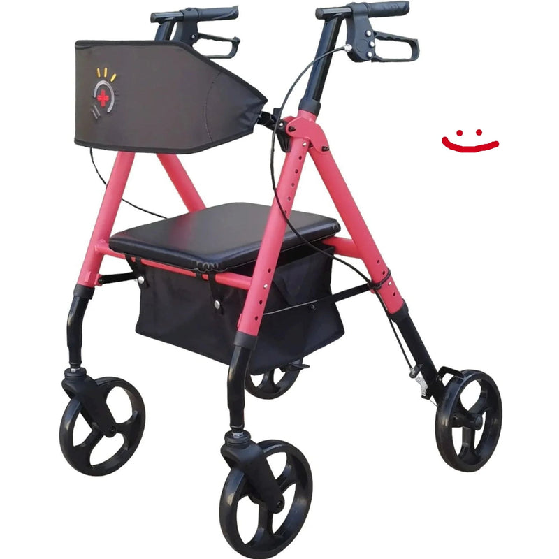 InnoEdge Medical Deluxe Universal 4 Wheel Portable Rollator 6" Coral