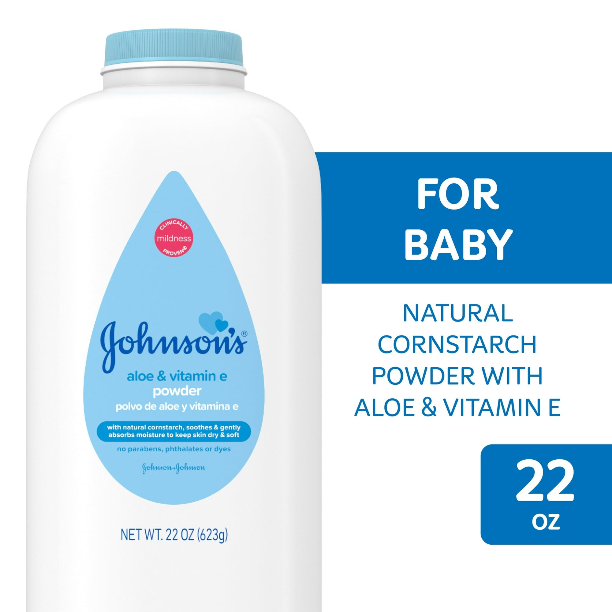 Johnson & Johnson Baby Pure Cornstarch Powder Aloe & Vitamin E 22 oz ...