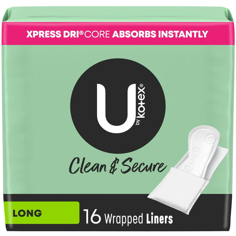 Kotex U Clean & Secure Wrapped Panty Liners Light Long 16ct