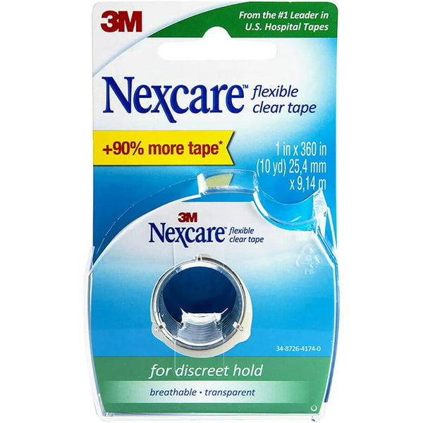 3M Nexcare Flexible Clear First Aid Tape with Dispenser, 1" x 10 yds