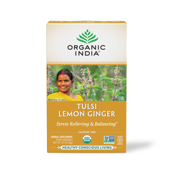 Organic India Tulsi Lemon Ginger Tea Bags 18ct