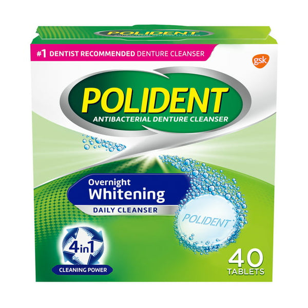 Polident Overnight Whitening Denture Cleanser 40 Tablets