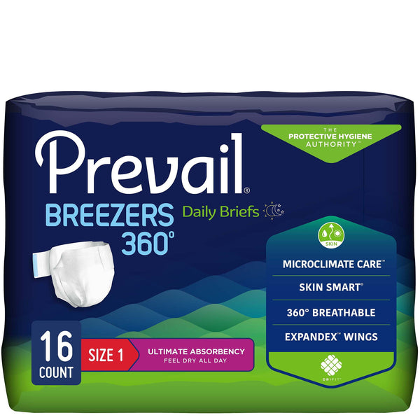 Prevalor Breezers 360 Adultos Absorbentes pesados ​​S1 Briefs 16 CT PVBNG012CA