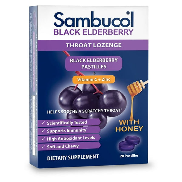 Sambucol Black Elderberry Throat Lozenges with Vitamin C, Zinc and Honey 20 ct