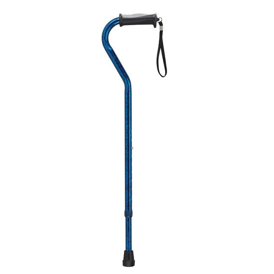 Drive Medical Adjustable Height Offset Handle Cane with Gel Hand Grip Blue Crackle