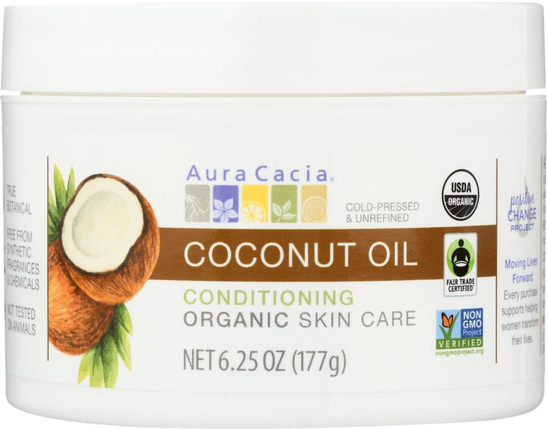 Aura Cacia Certified Organic Unrefined Coconut Oil, Fair Trade Certified | 6.25 fl. oz. | Cocos nucifera