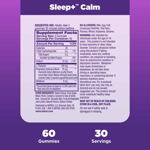 Natrol Sleep + Calm Melatonin 60 Gummies Strawberry