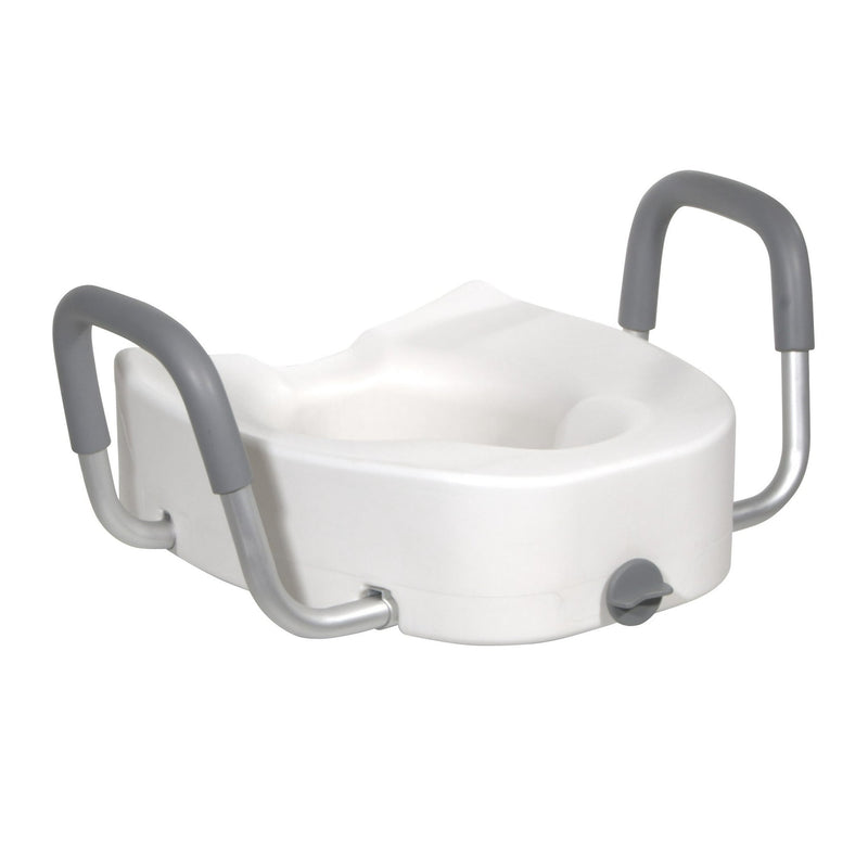 Drive Medical Premium Plastic Raised Toilet Seat with Lock and Padded Armrests, Elongated