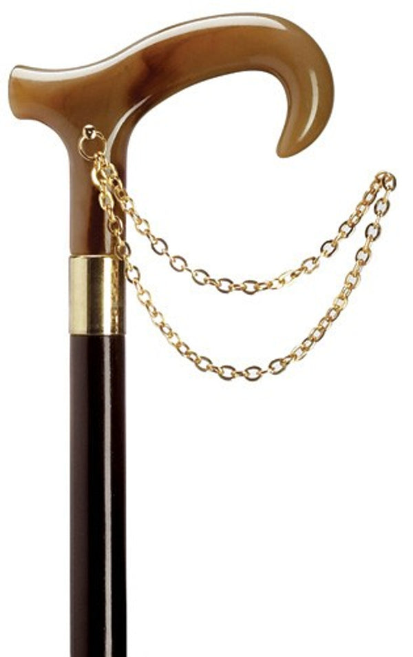 Harvy Ladies Horn Derby Handle Cane With Gold Chain