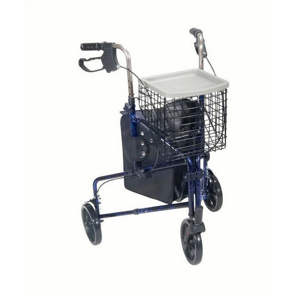 Drive Medical 3 Wheel Rollator Rolling Walker with Basket Tray and Pouch