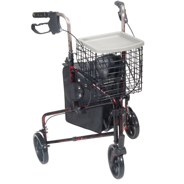 Drive Medical 3 Wheel Rollator Rolling Walker with Basket Tray and Pouch