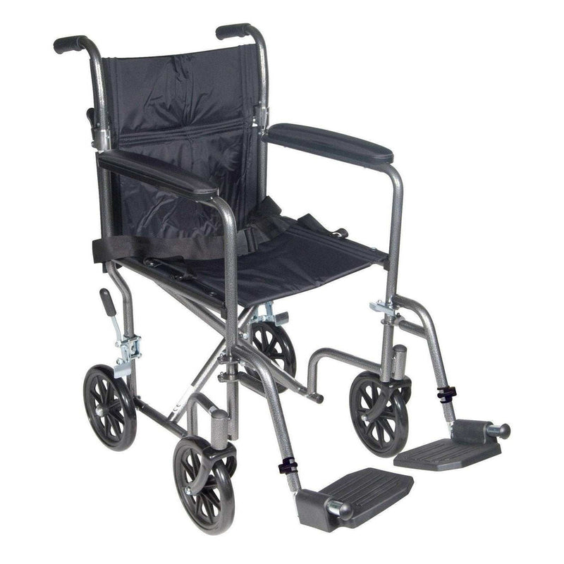 Drive Economic Lightweight Steel Transport Wheelchair, Fixed Full Arms, 19" Seat Silver