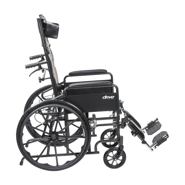 Drive Medical Silver Sport Full-Reclining Wheelchair, Full Arms, 16" Seat