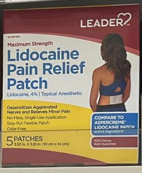 LEADER LIDOCAINE PAIN RELIEF PATCH 5 CT