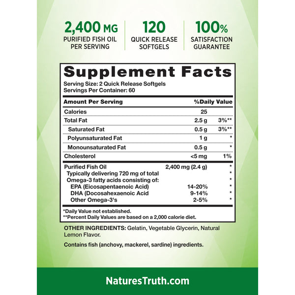 Nature's Truth Fish Oil 2400mg Softgels 120ct