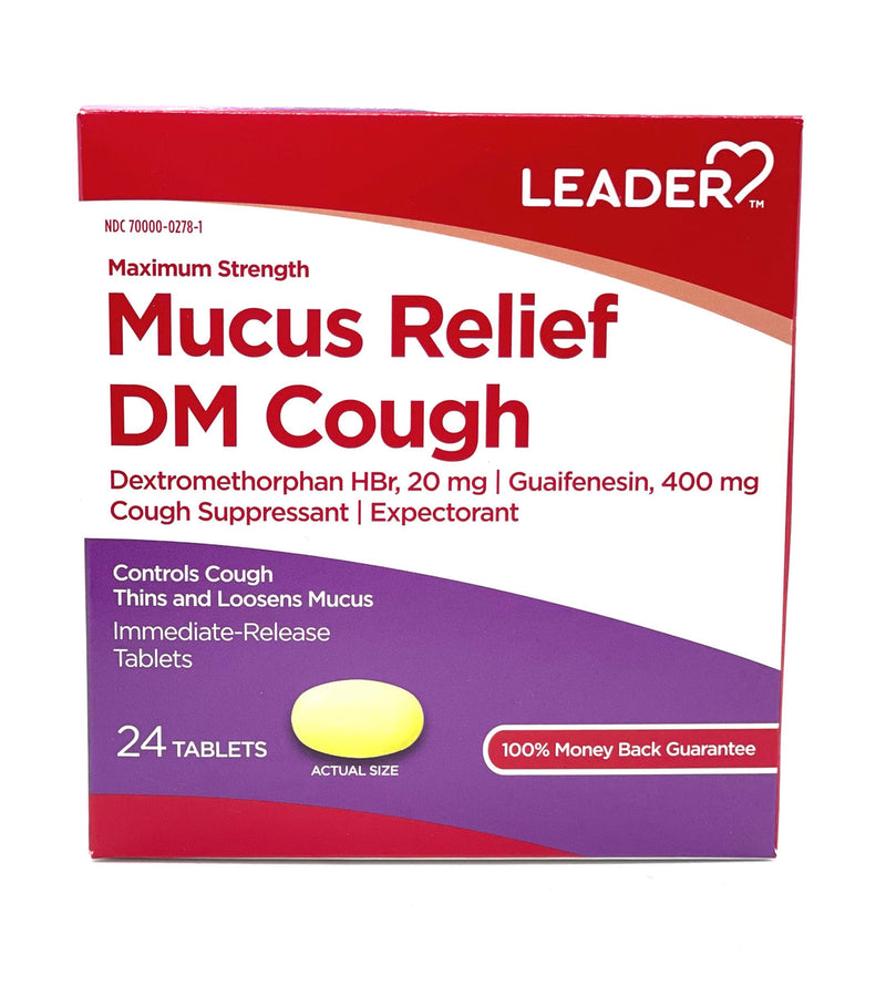 Leader Mucus Relief DM Cough Maximum Strength Tablets 24ct