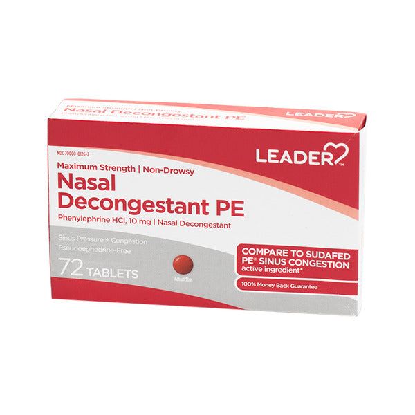 Leader Nasal Decongestant PE Tablets 72ct