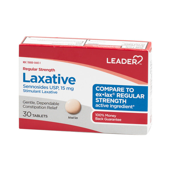 Leader Laxative Regular Strength Sennosides USP 15mg Tablets 30ct