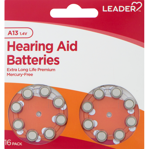 Leader Hearing Aid Batteries A13 1.4 Volts 16 Pack