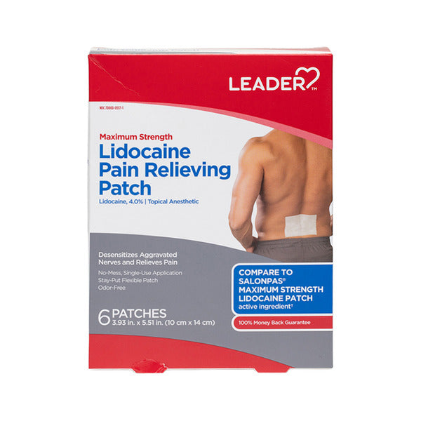 Leader Maximum Strength Lidocaine 4.0% Pain Relieving Patches 6ct