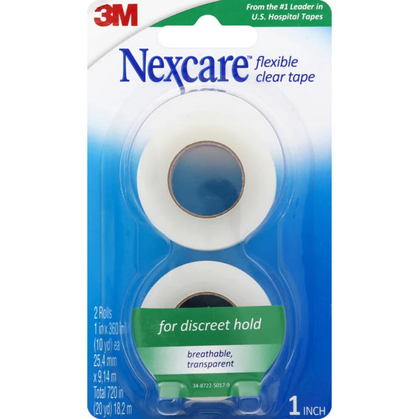 3m Nexcare Flexible Clear Tape 2 Rolls 1 Inch x 10yd